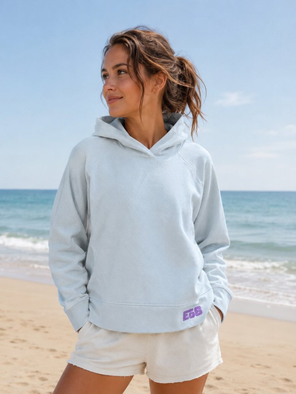 Cool Girl Beachy Minimal Heather Gray ultra soft Hoodie 90 Degrees by Reflex LG